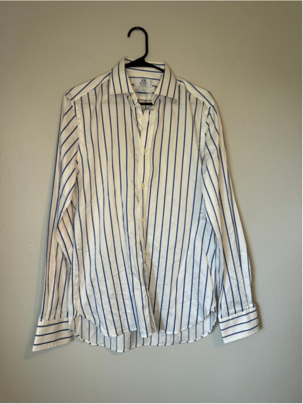 Boggi Milano Custom Fit Blue White Striped Shirt 15.5
